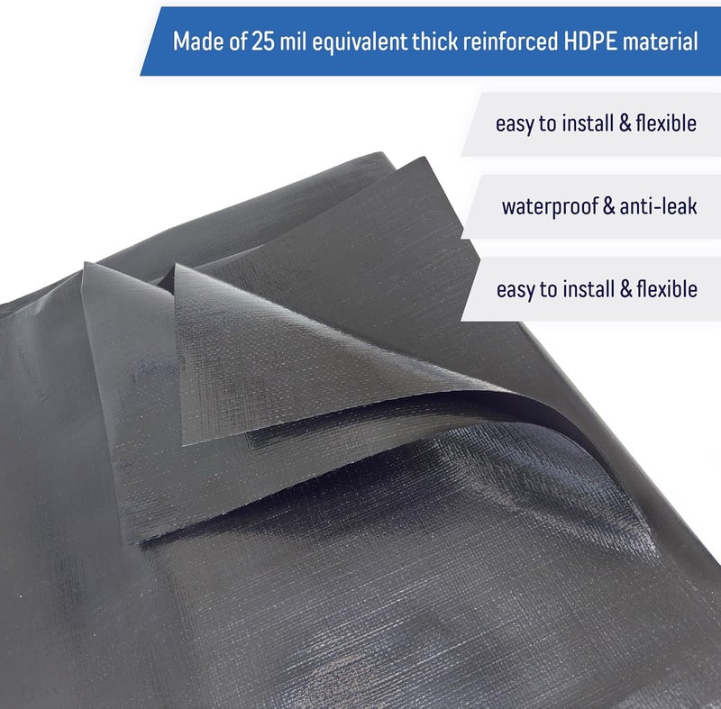 AA Pond Liner 10 x 13 ft, Reinforced UV Resistant Black HDPE, 25 Mil Equivalent for Outdoor Ponds, Koi Fish Ponds, Garden Fountains, Stream Waterfalls - Image 2